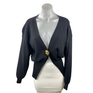 Commense Women's Black Gold Button Knit Long Sleeve Cardigan Sweater Top Size XS